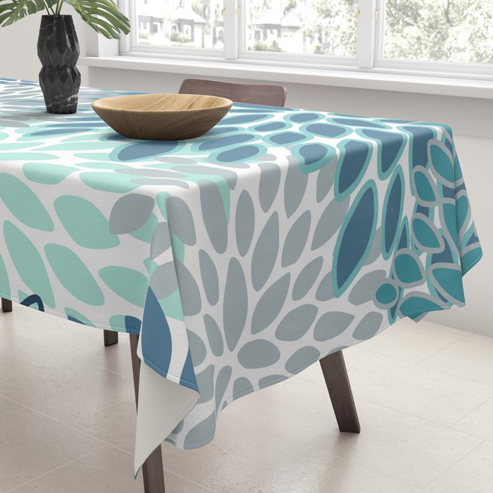 Festive, Floral Prints, Teal, Turquoise and Gray Tablecloth Gallery Image 3