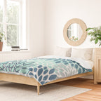 Festive, Floral Prints, Teal, Turquoise and Gray Duvet Cover Gallery Image 2