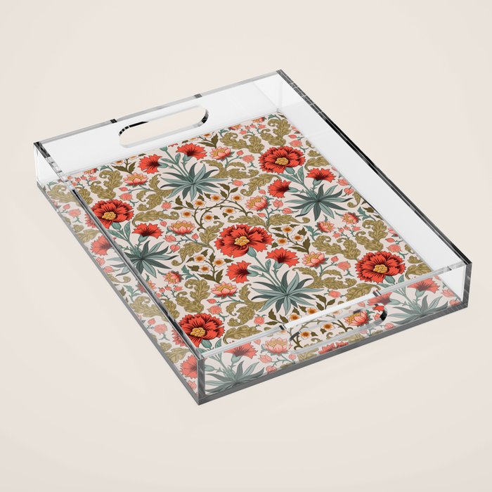 Victorian Botanicals - Carnations in Red and Green Acrylic Tray Gallery Image 1