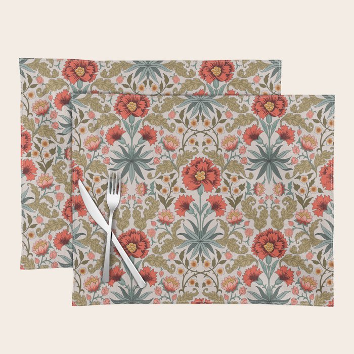 Victorian Botanicals - Carnations in Red and Green Placemat Gallery Image 1