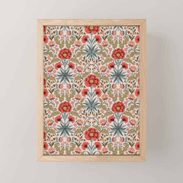 Victorian Botanicals - Carnations in Red and Green Mini Art Print Gallery Image 1