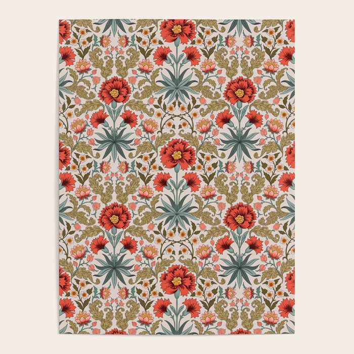 Victorian Botanicals - Carnations in Red and Green Poster Gallery Image 4