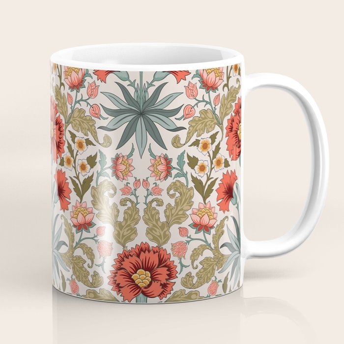 Victorian Botanicals - Carnations in Red and Green Coffee Mug Gallery Image 1