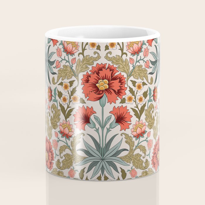 Victorian Botanicals - Carnations in Red and Green Coffee Mug Gallery Image 4