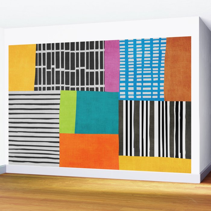 Colorful Patchwork Design Artwork Wall Mural Gallery Image 2
