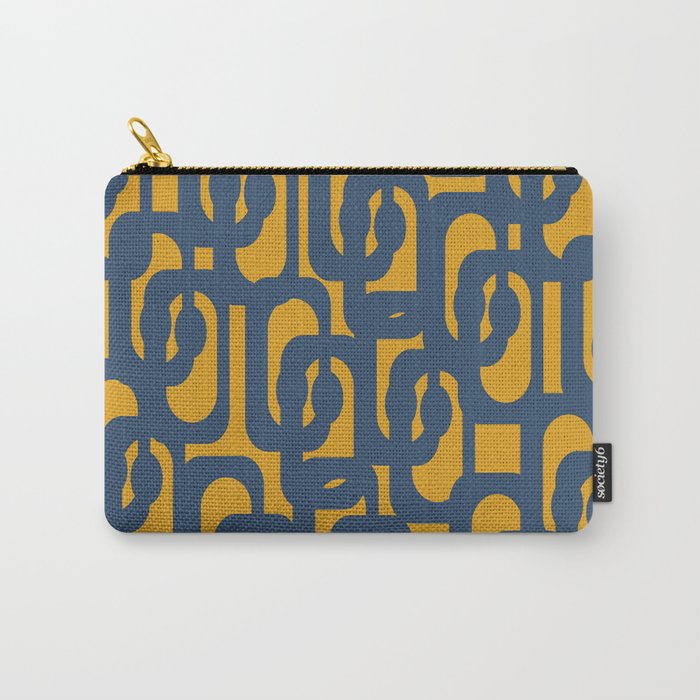 Mid Century Modern Abstract Loop Pattern in Navy Blue and Mustard Ochre Carry All Pouch Gallery Image 1