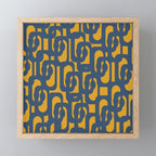 Mid Century Modern Abstract Loop Pattern in Navy Blue and Mustard Ochre Mini Art Print Gallery Image 1