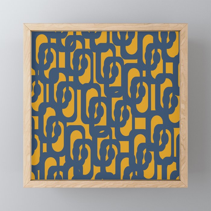 Mid Century Modern Abstract Loop Pattern in Navy Blue and Mustard Ochre Mini Art Print Gallery Image 1