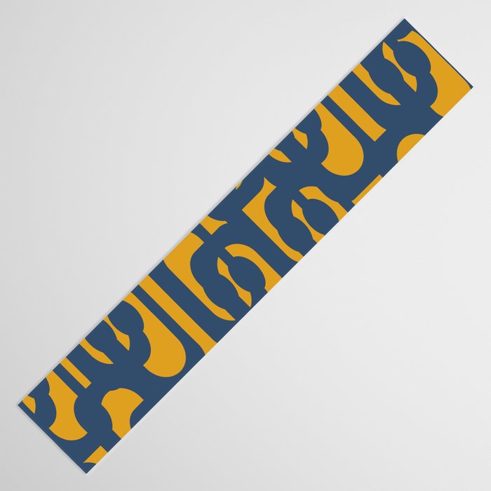Mid Century Modern Abstract Loop Pattern in Navy Blue and Mustard Ochre Table Runner Gallery Image 3