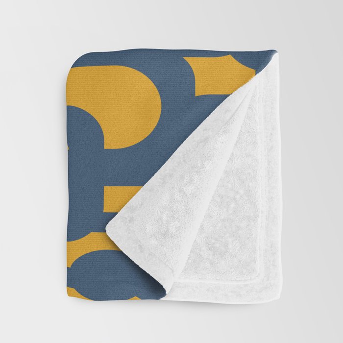 Mid Century Modern Abstract Loop Pattern in Navy Blue and Mustard Ochre Throw Blanket Gallery Image 3
