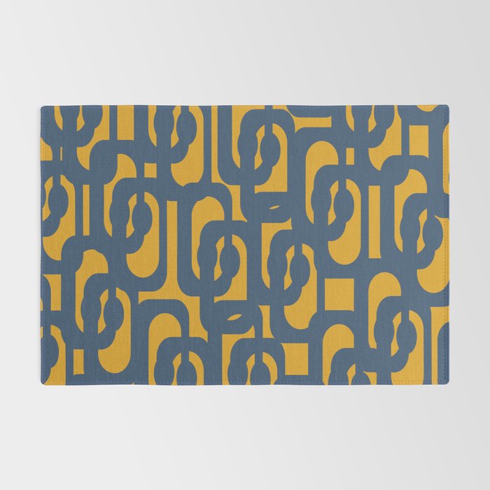 Mid Century Modern Abstract Loop Pattern in Navy Blue and Mustard Ochre Rug Gallery Image 2
