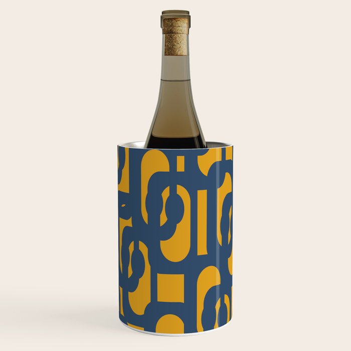 Mid Century Modern Abstract Loop Pattern in Navy Blue and Mustard Ochre Wine Chiller Gallery Image 3
