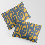 Mid Century Modern Abstract Loop Pattern in Navy Blue and Mustard Ochre Pillow Sham Gallery Image 3
