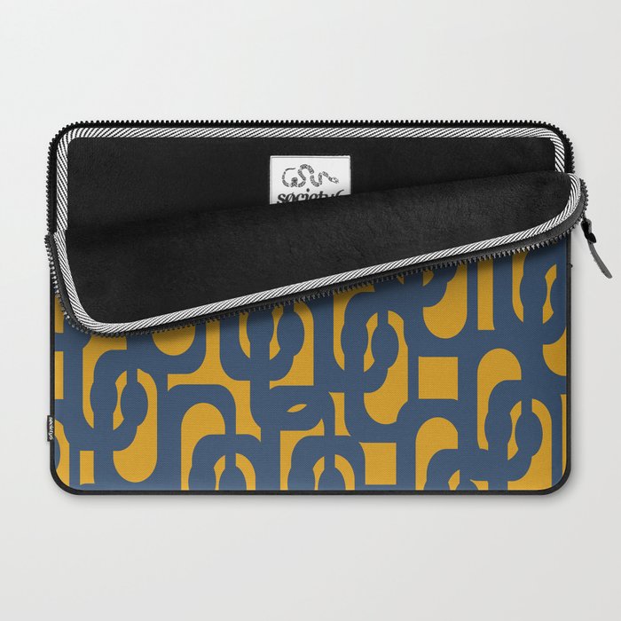 Mid Century Modern Abstract Loop Pattern in Navy Blue and Mustard Ochre Laptop Sleeve Gallery Image 2