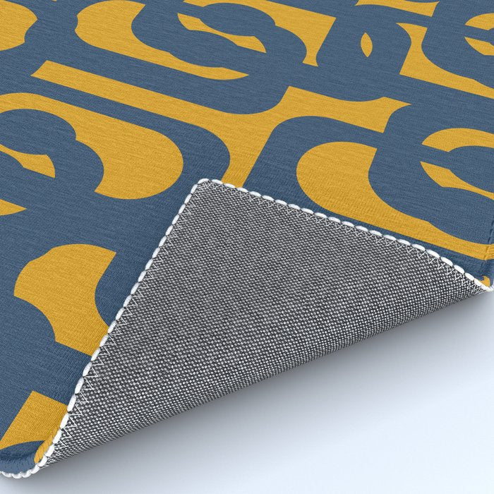 Mid Century Modern Abstract Loop Pattern in Navy Blue and Mustard Ochre Rug Gallery Image 4
