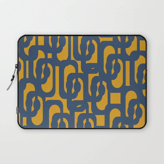 Mid Century Modern Abstract Loop Pattern in Navy Blue and Mustard Ochre Laptop Sleeve Gallery Image 1