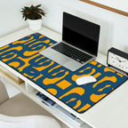 Mid Century Modern Abstract Loop Pattern in Navy Blue and Mustard Ochre Desk Mat Gallery Image 2