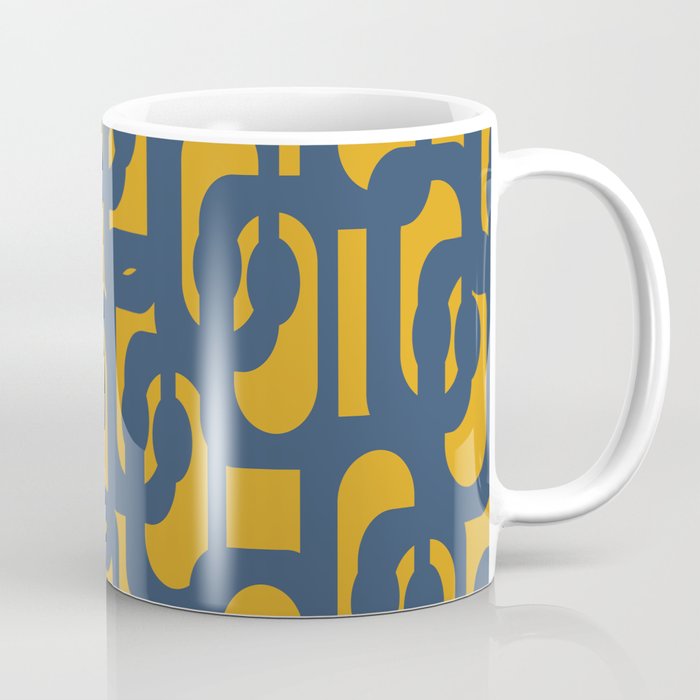 Mid Century Modern Abstract Loop Pattern in Navy Blue and Mustard Ochre Coffee Mug Gallery Image 1