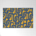 Mid Century Modern Abstract Loop Pattern in Navy Blue and Mustard Ochre Welcome Mat Gallery Image 1