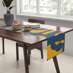 Mid Century Modern Abstract Loop Pattern in Navy Blue and Mustard Ochre Table Runner Gallery Image 2