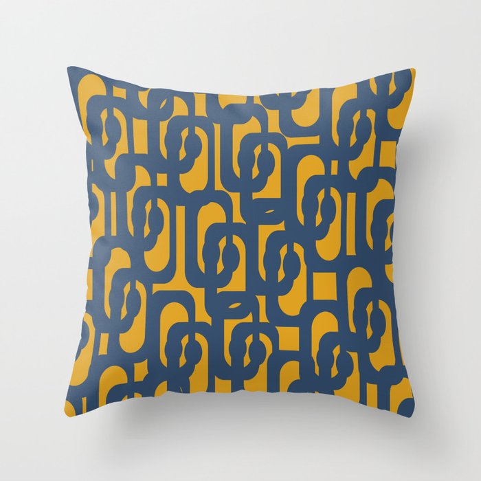 Mid Century Modern Abstract Loop Pattern in Navy Blue and Mustard Ochre Throw Pillow Gallery Image 6