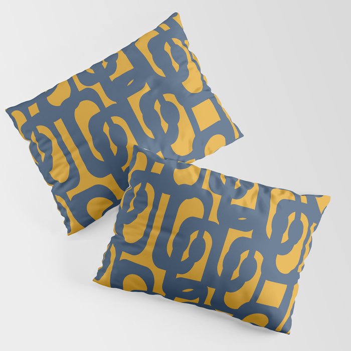 Mid Century Modern Abstract Loop Pattern in Navy Blue and Mustard Ochre Pillow Sham Gallery Image 1