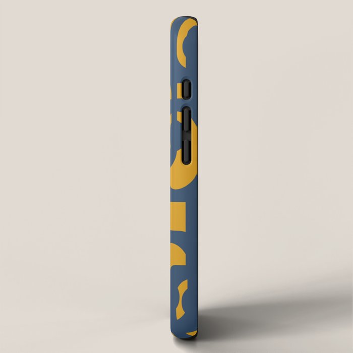 Mid Century Modern Abstract Loop Pattern in Navy Blue and Mustard Ochre iPhone Case Gallery Image 2