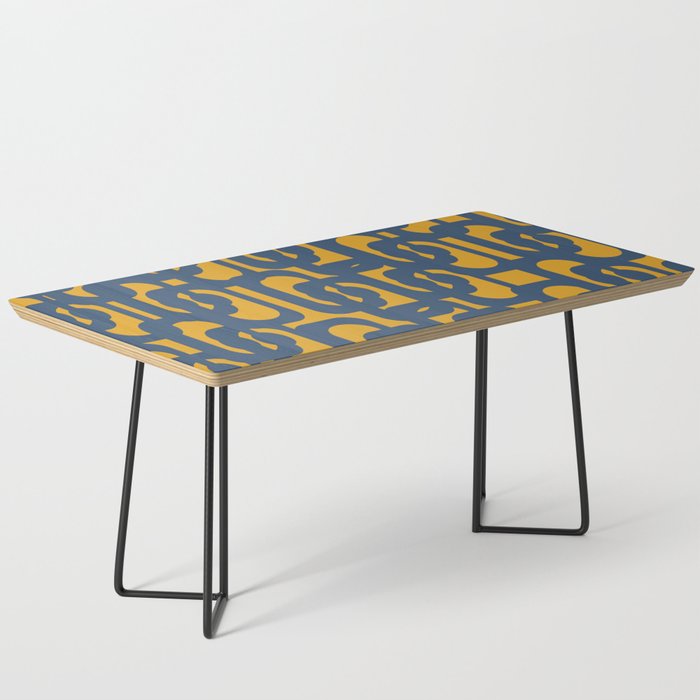 Mid Century Modern Abstract Loop Pattern in Navy Blue and Mustard Ochre Coffee Table Gallery Image 1