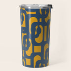 Mid Century Modern Abstract Loop Pattern in Navy Blue and Mustard Ochre Travel Mug Gallery Image 2