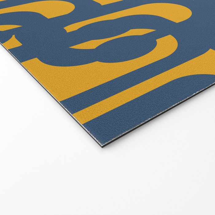 Mid Century Modern Abstract Loop Pattern in Navy Blue and Mustard Ochre Welcome Mat Gallery Image 2
