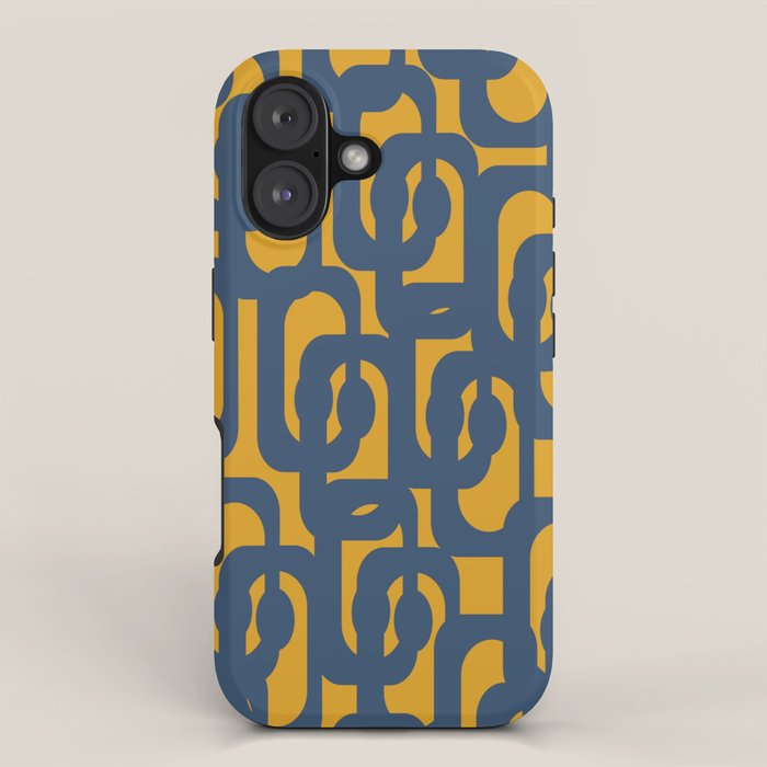Mid Century Modern Abstract Loop Pattern in Navy Blue and Mustard Ochre iPhone Case Gallery Image 1
