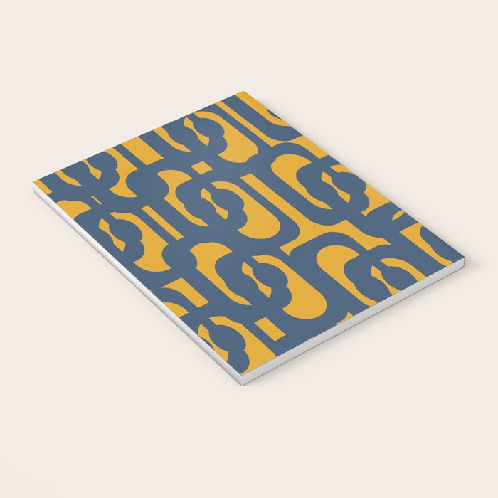 Mid Century Modern Abstract Loop Pattern in Navy Blue and Mustard Ochre Notebook Gallery Image 3