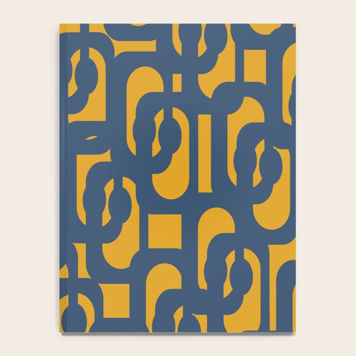 Mid Century Modern Abstract Loop Pattern in Navy Blue and Mustard Ochre Notebook Gallery Image 4