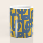 Mid Century Modern Abstract Loop Pattern in Navy Blue and Mustard Ochre Coffee Mug Gallery Image 4
