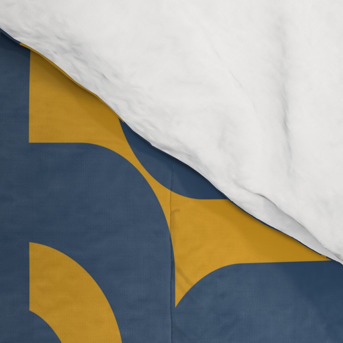 Mid Century Modern Abstract Loop Pattern in Navy Blue and Mustard Ochre Comforter Gallery Image 4