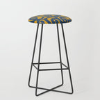 Mid Century Modern Abstract Loop Pattern in Navy Blue and Mustard Ochre Stool Gallery Image 1