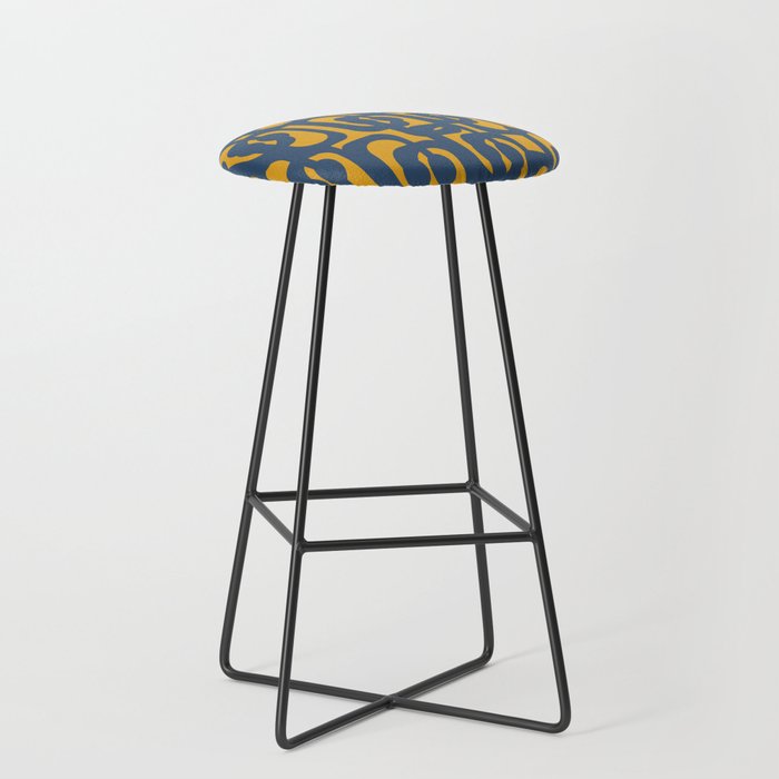 Mid Century Modern Abstract Loop Pattern in Navy Blue and Mustard Ochre Stool Gallery Image 1
