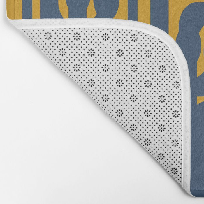 Mid Century Modern Abstract Loop Pattern in Navy Blue and Mustard Ochre Bath Mat Gallery Image 2