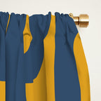 Mid Century Modern Abstract Loop Pattern in Navy Blue and Mustard Ochre Window Curtain Gallery Image 2