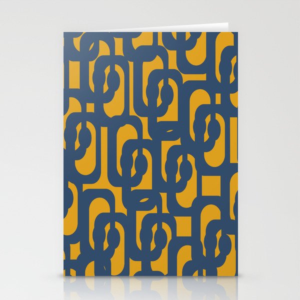 Mid Century Modern Abstract Loop Pattern in Navy Blue and Mustard Ochre Stationery Card Gallery Image 2