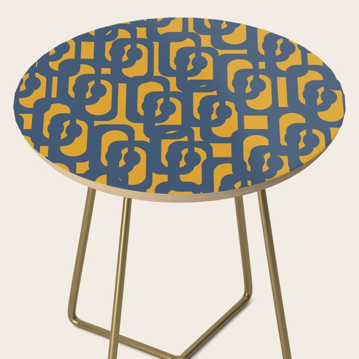 Mid Century Modern Abstract Loop Pattern in Navy Blue and Mustard Ochre Side Table Gallery Image 2