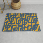 Mid Century Modern Abstract Loop Pattern in Navy Blue and Mustard Ochre Rug Gallery Image 1