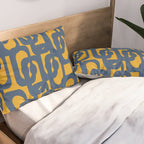 Mid Century Modern Abstract Loop Pattern in Navy Blue and Mustard Ochre Pillow Sham Gallery Image 2
