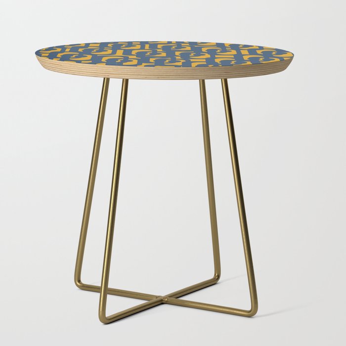 Mid Century Modern Abstract Loop Pattern in Navy Blue and Mustard Ochre Side Table Gallery Image 1