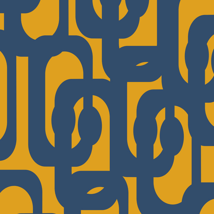 Mid Century Modern Abstract Loop Pattern in Navy Blue and Mustard Ochre Coffee Mug Gallery Image 2