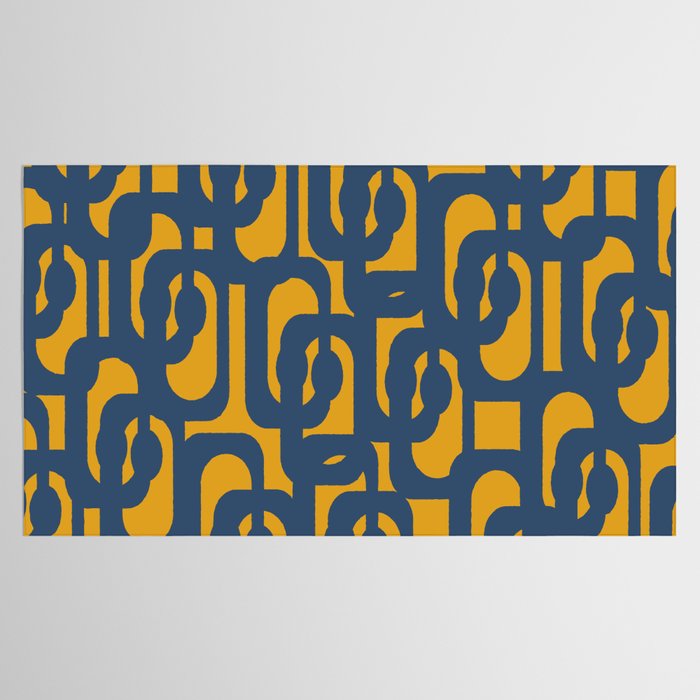 Mid Century Modern Abstract Loop Pattern in Navy Blue and Mustard Ochre Tablecloth Gallery Image 2