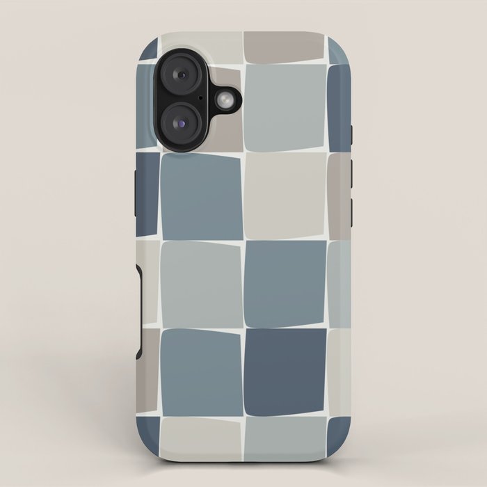 Flux Midcentury Modern Check Grid Pattern in Neutral Blue Gray Tones iPhone Case Gallery Image 1