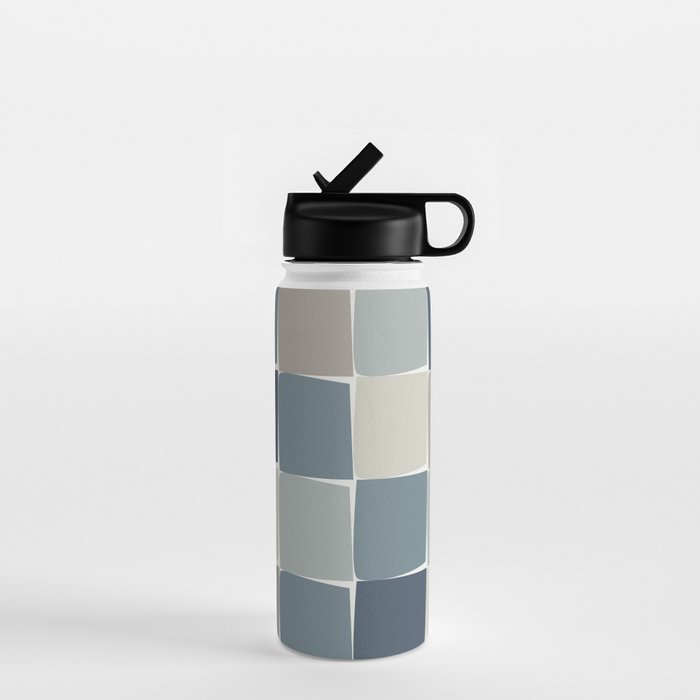Flux Midcentury Modern Check Grid Pattern in Neutral Blue Gray Tones Water Bottle Gallery Image 1