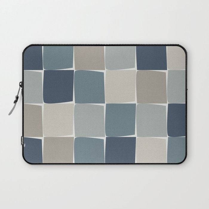Flux Midcentury Modern Check Grid Pattern in Neutral Blue Gray Tones Laptop Sleeve Gallery Image 1
