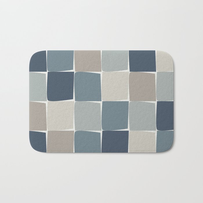 Flux Midcentury Modern Check Grid Pattern in Neutral Blue Gray Tones Bath Mat Gallery Image 1